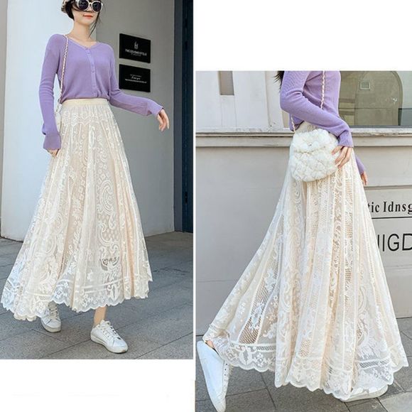 Lace Up High Waist Maxi Skirt | Women School Work Office A Line Vintage Retro Sk - Picture 6 of 8